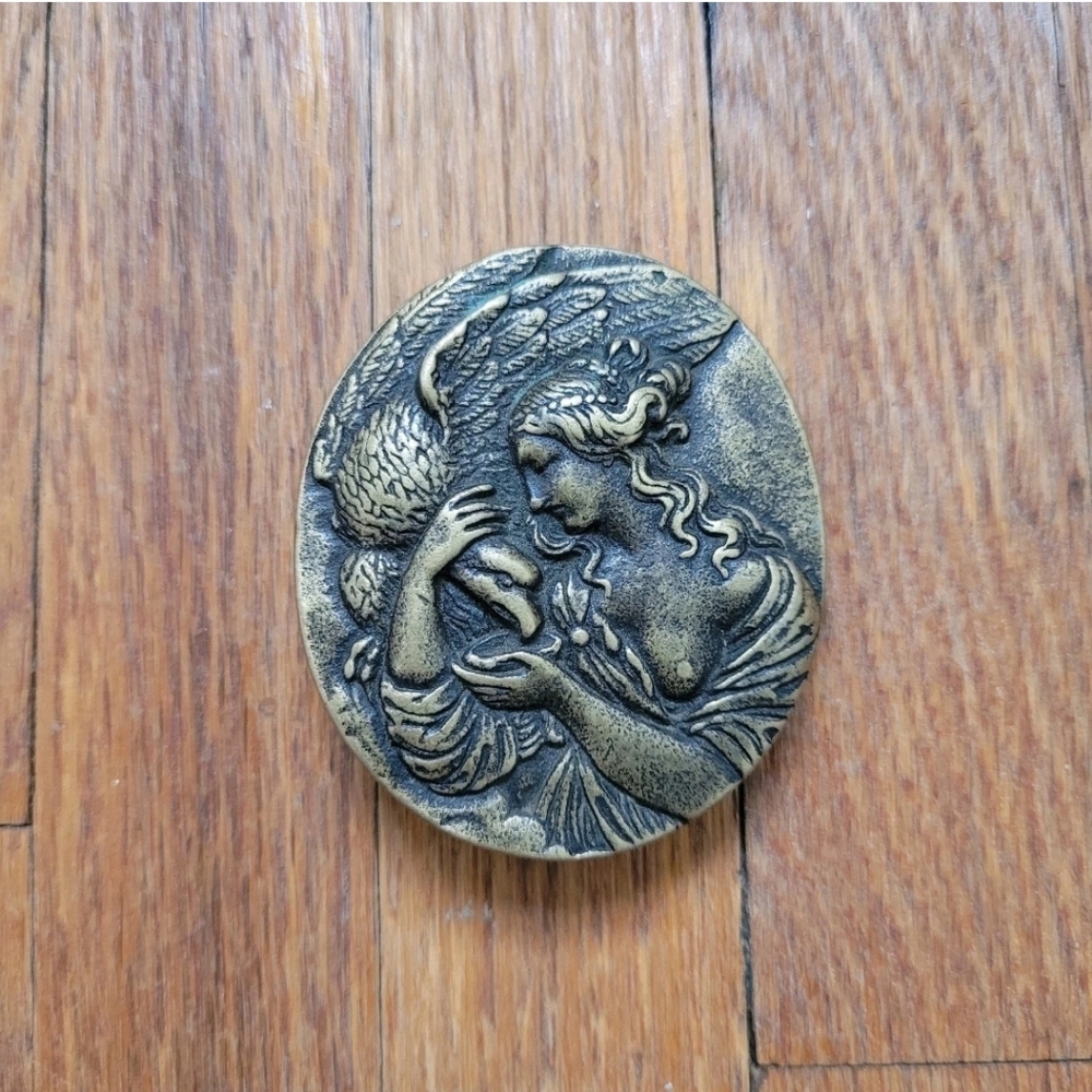 Goddess Hebe Cup Bearer Zeus As Eagle Vtg BTS Solid Brass Buckle Greek Mythology